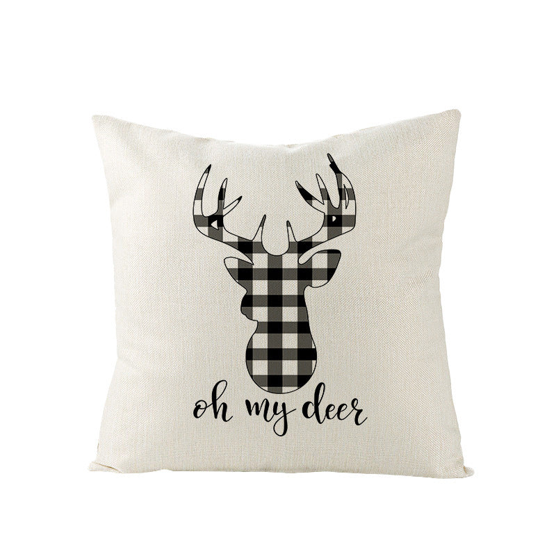 Christmas Pillow with Red Letter Elk Printed Cushion Cover and Linen Pillow Cover