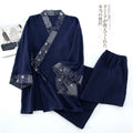Cotton Gauze Chinese-Style Pyjama Set | Three-Quarter Sleeve Top & Wide-Leg Trousers