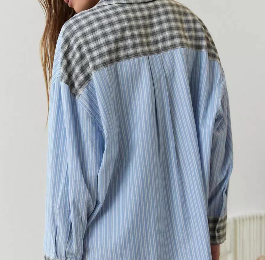 Women's casual home wear plaid shirt set pajamas long sleeved