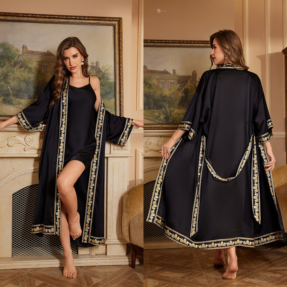 Women's home clothes bathrobe suspender two-piece set combination