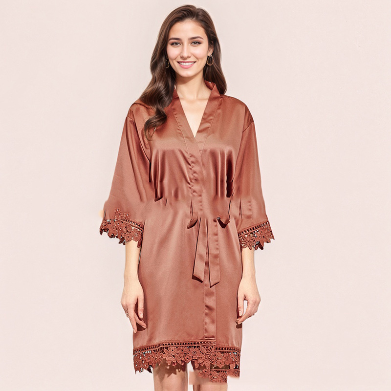 New Women's Summer 3/4 Sleeve Plus Size Silk Ice Silk Home Robe Bathrobe Bride Bridesmaid Morning Robe