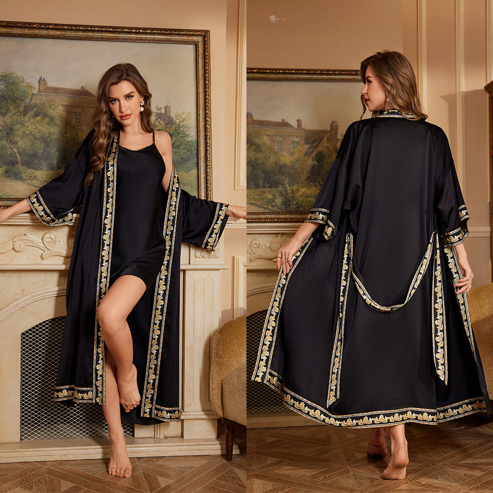 Women's home clothes bathrobe suspender two-piece set combination