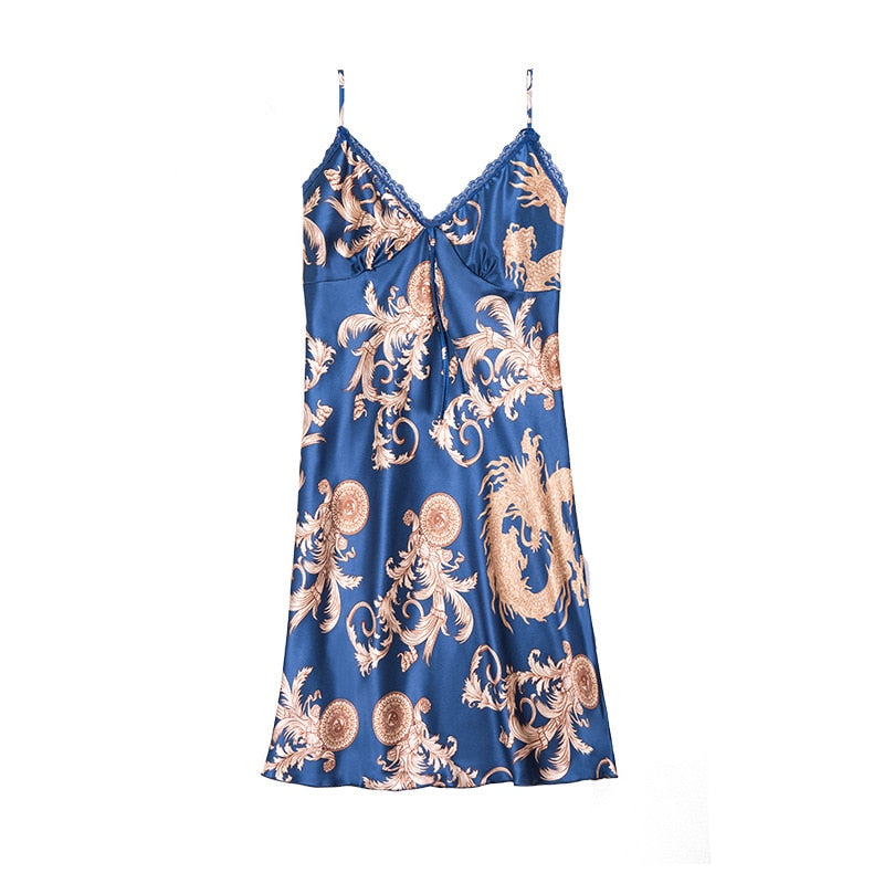 Floral Satin Strap Nightdress | Silky Spaghetti Strap Sleepwear