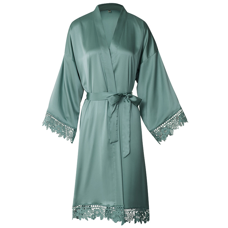 New Women's Summer 3/4 Sleeve Plus Size Silk Ice Silk Home Robe Bathrobe Bride Bridesmaid Morning Robe