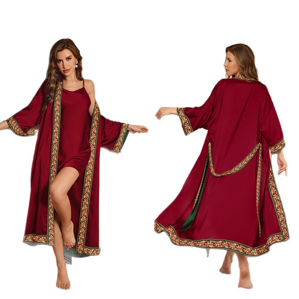 Women's home clothes bathrobe suspender two-piece set combination