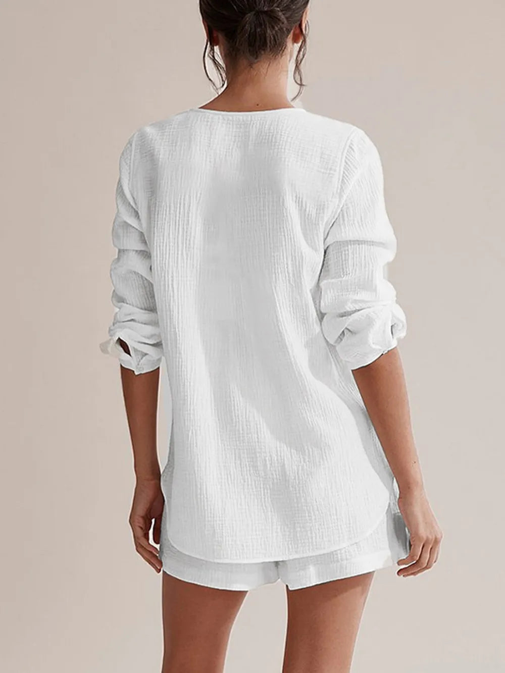 Pure Cotton Gauze Summer Pyjama Set | Button-Down Top & Shorts