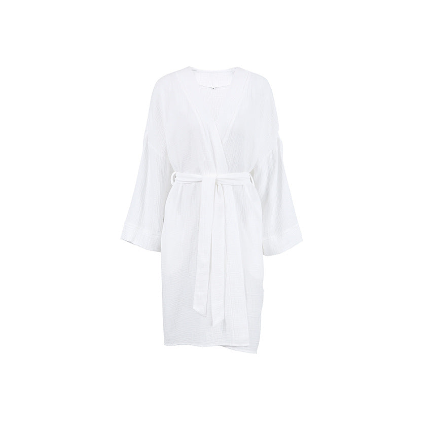 Fashion Pure Cotton Long Sleeve Tied Loose Robe Hotel Bathrobe