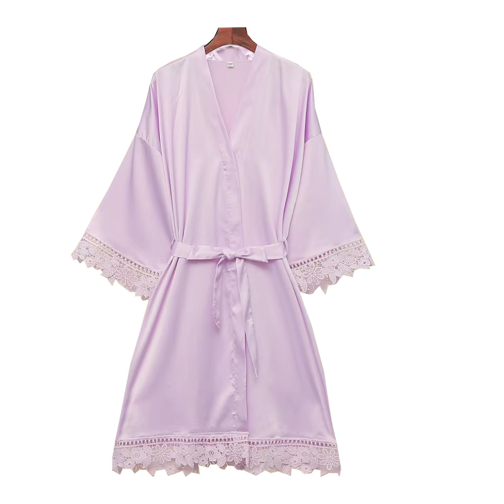 New Women's Summer 3/4 Sleeve Plus Size Silk Ice Silk Home Robe Bathrobe Bride Bridesmaid Morning Robe