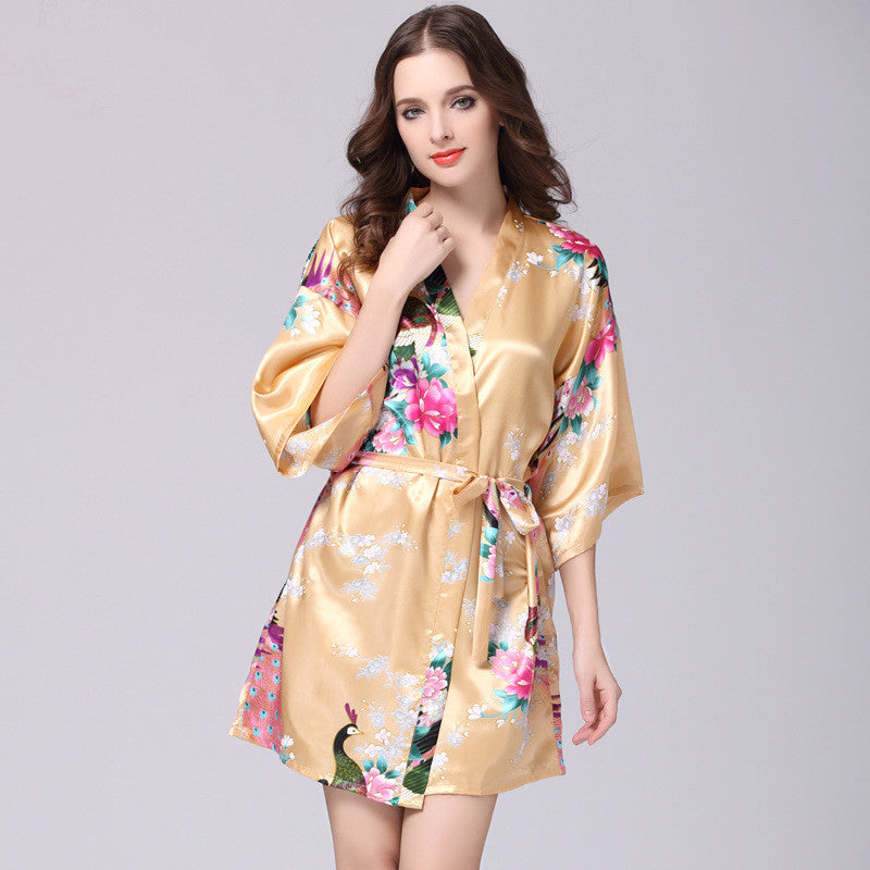 Faux Silk Kimono Robe | Short Satin Bridal Robe | Sultryrich