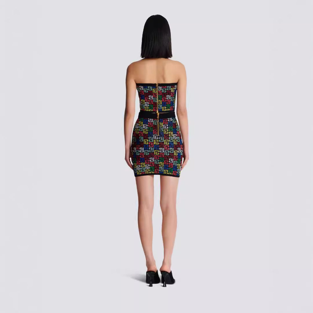 Diamond Jacquard Halter Top & Mini Skirt Set | Party & Vacation Dress