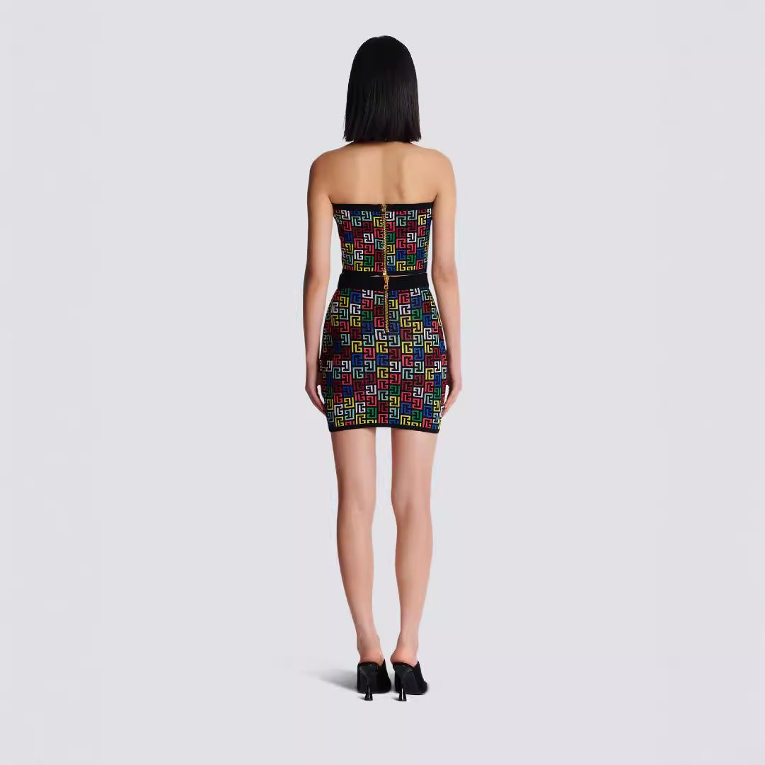 Diamond Jacquard Halter Top & Mini Skirt Set | Party & Vacation Dress