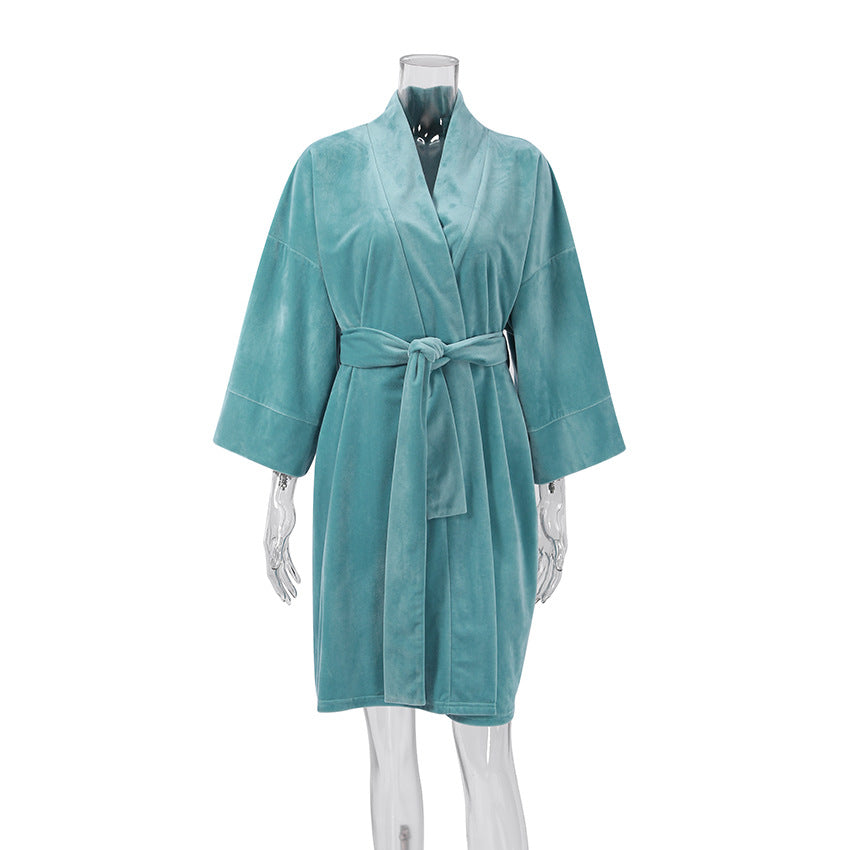 Long Sleeve Robe Crystal Velvet Sleepwear Women's Home Clothing Bathrobe