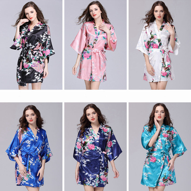 Faux Silk Kimono Robe | Short Satin Bridal Robe | Sultryrich