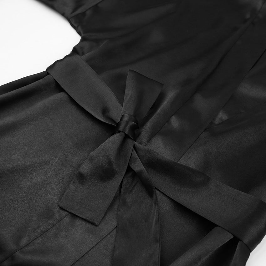 Spring Summer Long Sleeve Feather Satin Robe Open Front Sexy Bathrobe Solid Color French Casual Loungewear for Women