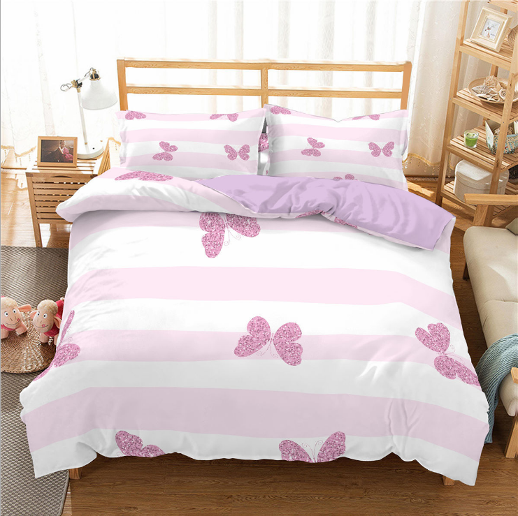 3D Butterfly Print Bedding Set | Princess Stripe Duvet Cover | Sultryrich