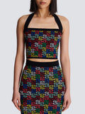 Diamond Jacquard Halter Top & Mini Skirt Set | Party & Vacation Dress