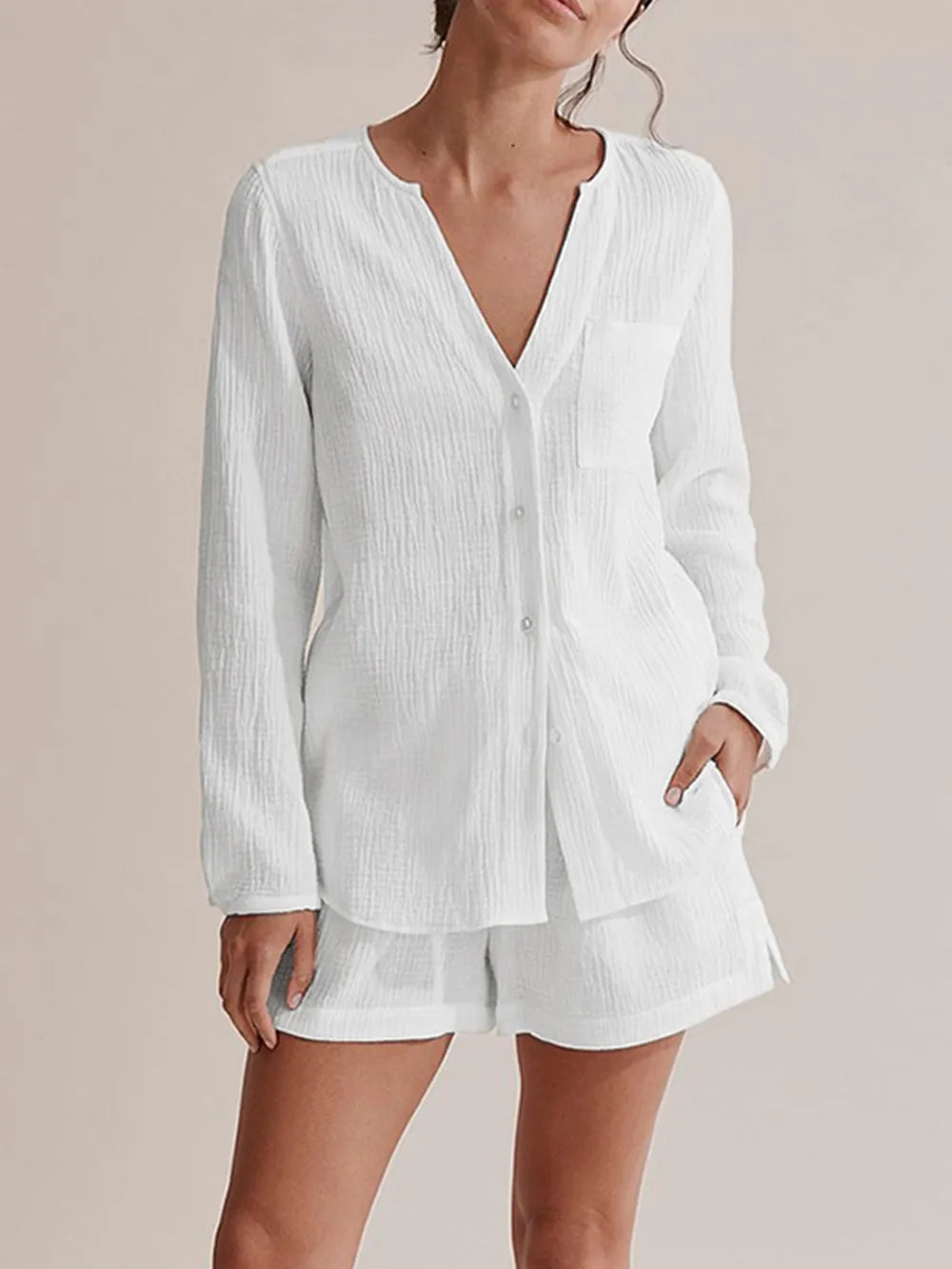 Pure Cotton Gauze Summer Pyjama Set | Button-Down Top & Shorts