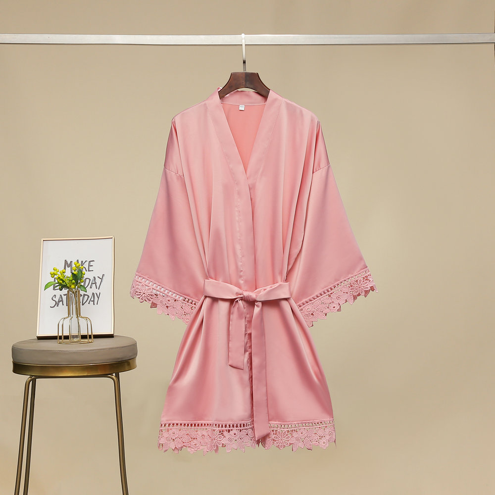 New Women's Summer 3/4 Sleeve Plus Size Silk Ice Silk Home Robe Bathrobe Bride Bridesmaid Morning Robe