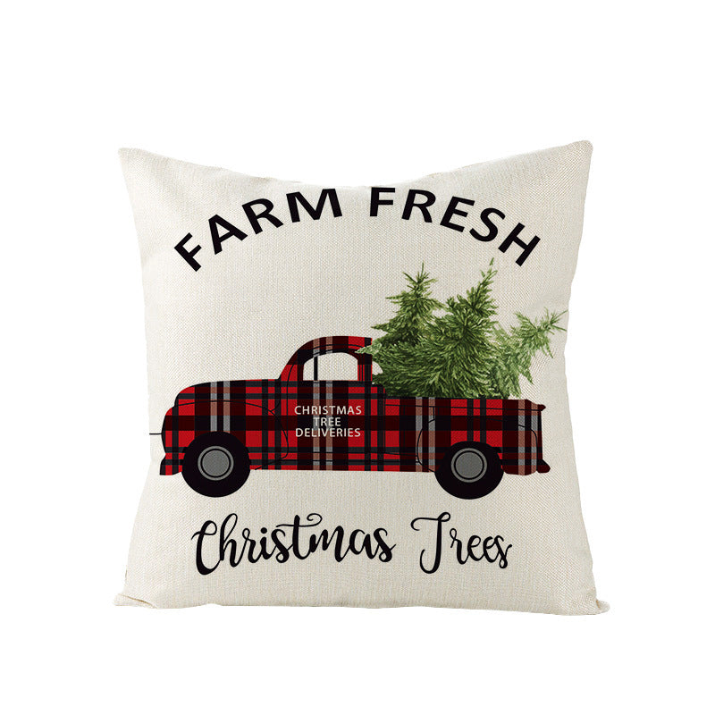 Christmas Pillow with Red Letter Elk Printed Cushion Cover and Linen Pillow Cover