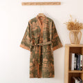 Water washed color woven double-layer jacquard gauze pajamas, men's skirts, medium length bathrobes, sweat steamed clothing