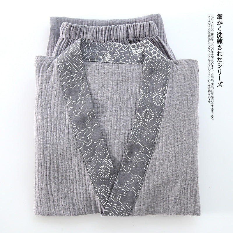 Cotton Gauze Chinese-Style Pyjama Set | Three-Quarter Sleeve Top & Wide-Leg Trousers