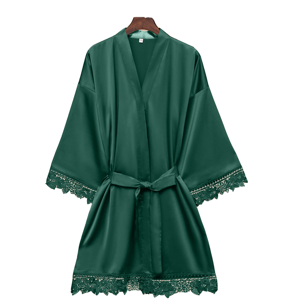 New Women's Summer 3/4 Sleeve Plus Size Silk Ice Silk Home Robe Bathrobe Bride Bridesmaid Morning Robe