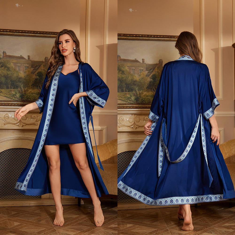 Women's home clothes bathrobe suspender two-piece set combination