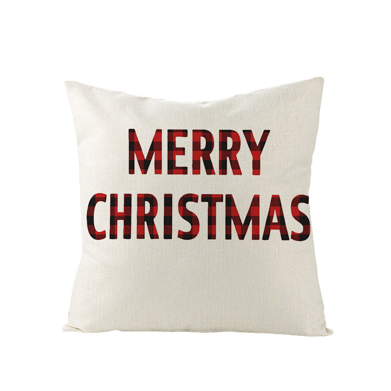 Christmas Pillow with Red Letter Elk Printed Cushion Cover and Linen Pillow Cover