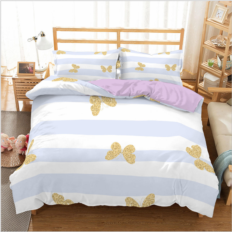 3D Butterfly Print Bedding Set | Princess Stripe Duvet Cover | Sultryrich