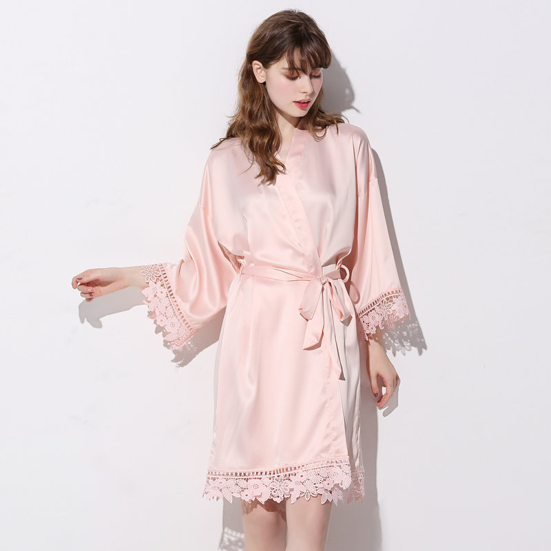 New Women's Summer 3/4 Sleeve Plus Size Silk Ice Silk Home Robe Bathrobe Bride Bridesmaid Morning Robe