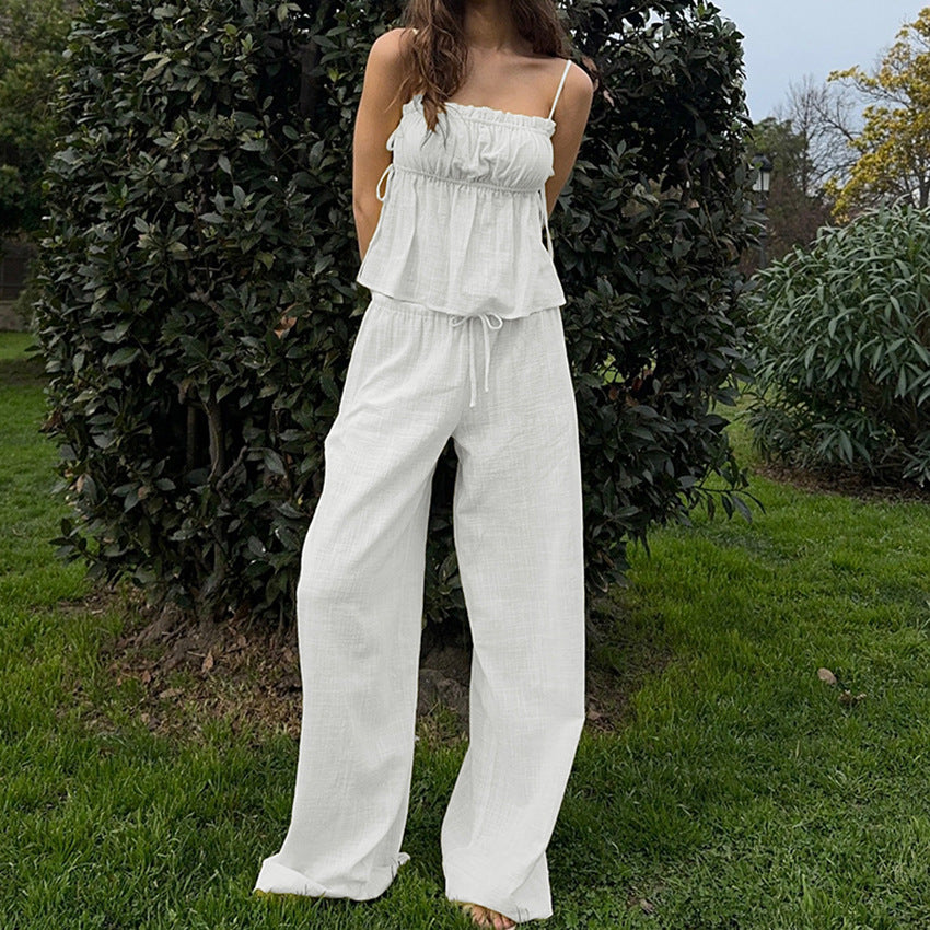 White Cotton Cami & Wide-Leg Trouser Pyjama Set