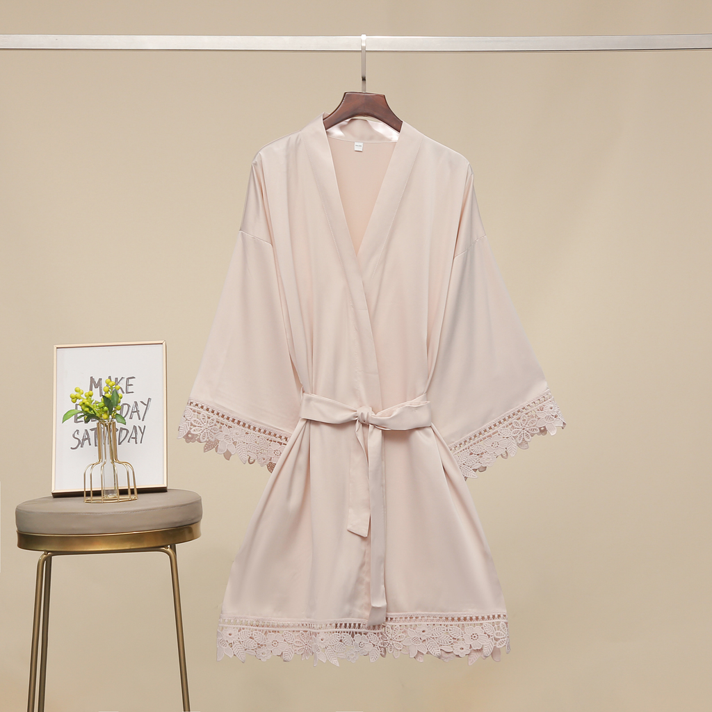 New Women's Summer 3/4 Sleeve Plus Size Silk Ice Silk Home Robe Bathrobe Bride Bridesmaid Morning Robe