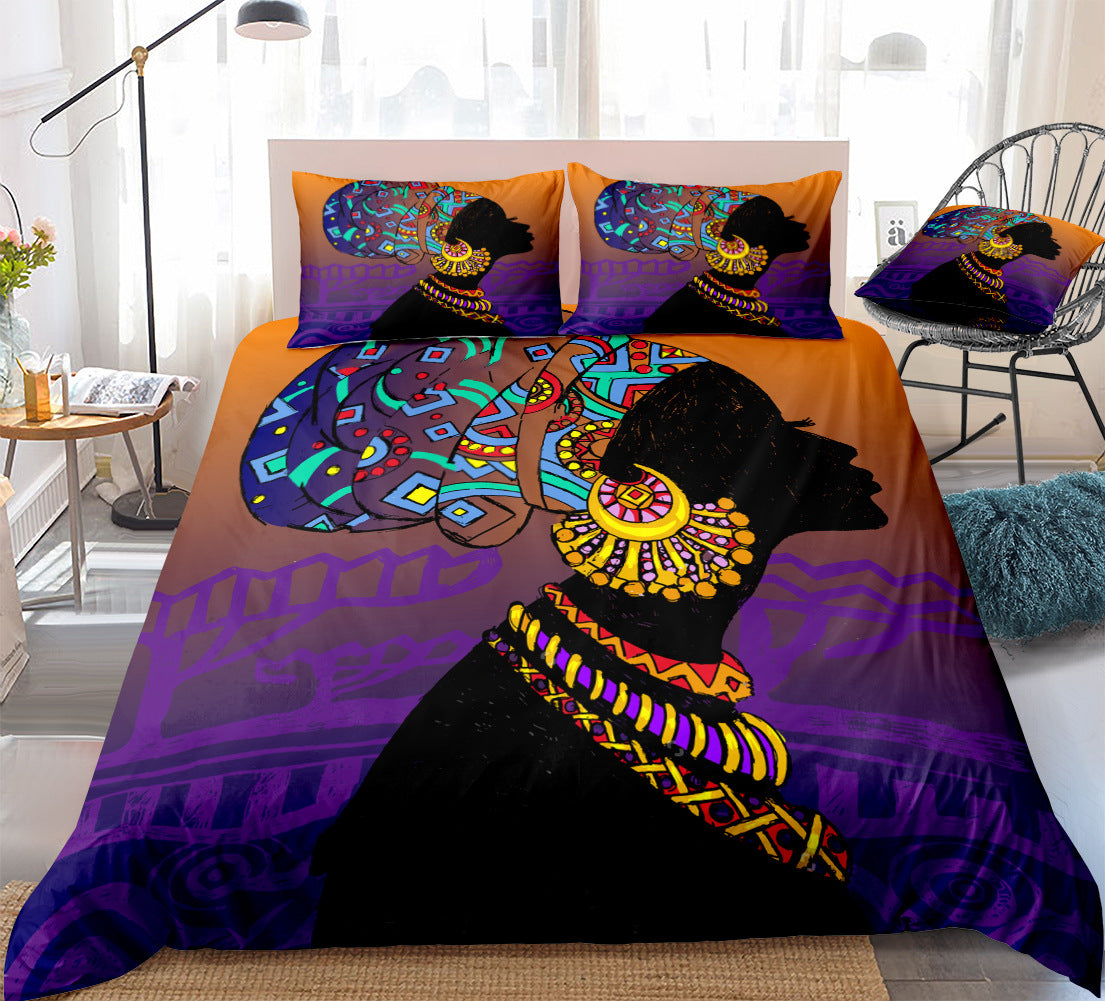 African home textile ethnic style bed sheet quilt cover pillowcase three or four piece set