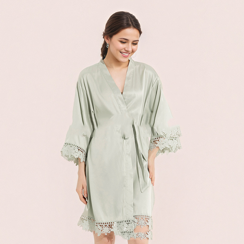 New Women's Summer 3/4 Sleeve Plus Size Silk Ice Silk Home Robe Bathrobe Bride Bridesmaid Morning Robe