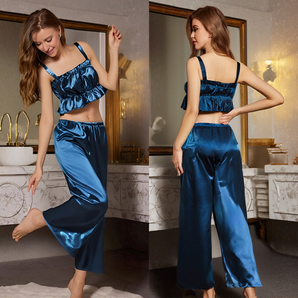 Sexy  Strap Long Pants Set Pajamas for Women Homewear