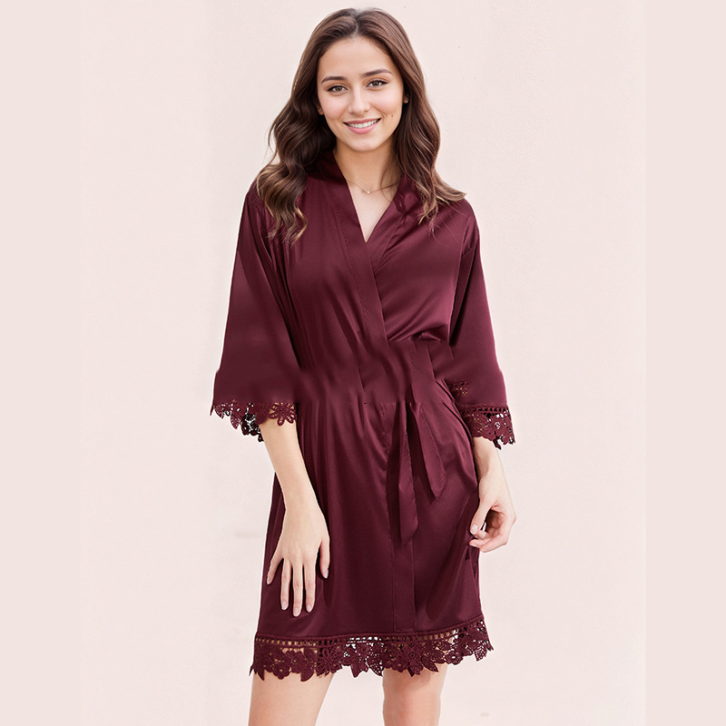 New Women's Summer 3/4 Sleeve Plus Size Silk Ice Silk Home Robe Bathrobe Bride Bridesmaid Morning Robe