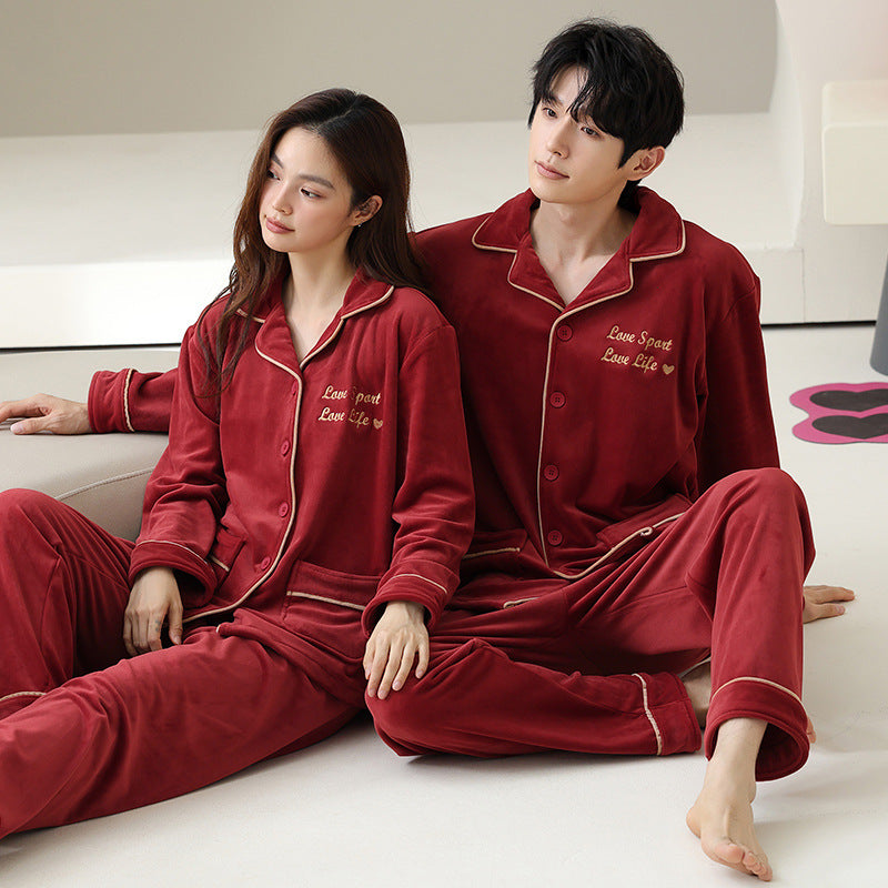 Wine Red Matching Couples’ Pyjamas | Long-Sleeve Top & Trousers