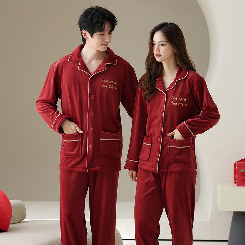 Wine Red Matching Couples’ Pyjamas | Long-Sleeve Top & Trousers