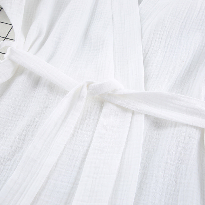 Fashion Pure Cotton Long Sleeve Tied Loose Robe Hotel Bathrobe