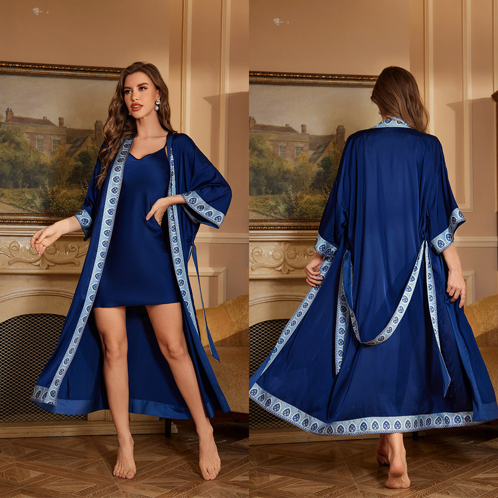 Women's home clothes bathrobe suspender two-piece set combination