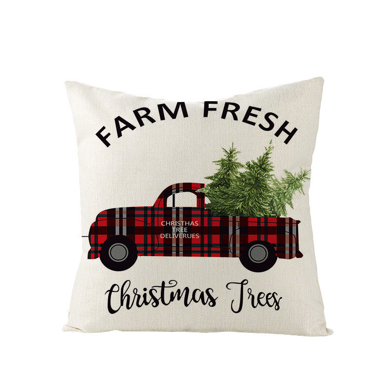 Christmas Pillow with Red Letter Elk Printed Cushion Cover and Linen Pillow Cover