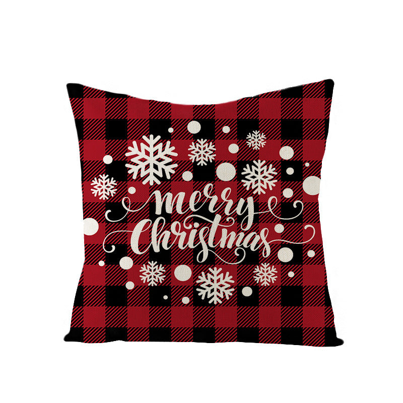 Christmas Pillow with Red Letter Elk Printed Cushion Cover and Linen Pillow Cover