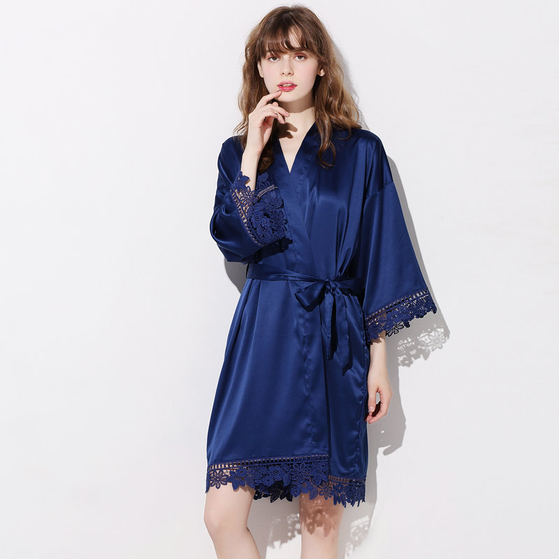 New Women's Summer 3/4 Sleeve Plus Size Silk Ice Silk Home Robe Bathrobe Bride Bridesmaid Morning Robe