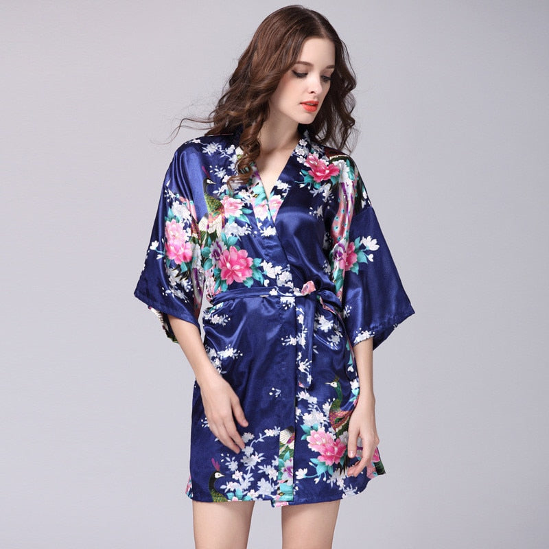 Faux Silk Kimono Robe | Short Satin Bridal Robe | Sultryrich