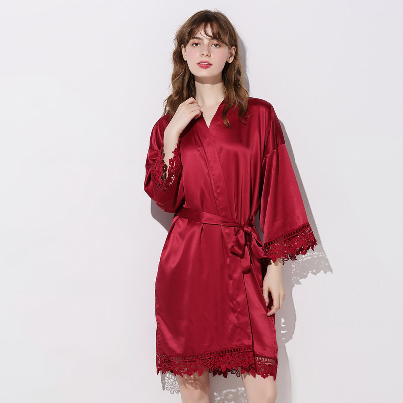 New Women's Summer 3/4 Sleeve Plus Size Silk Ice Silk Home Robe Bathrobe Bride Bridesmaid Morning Robe