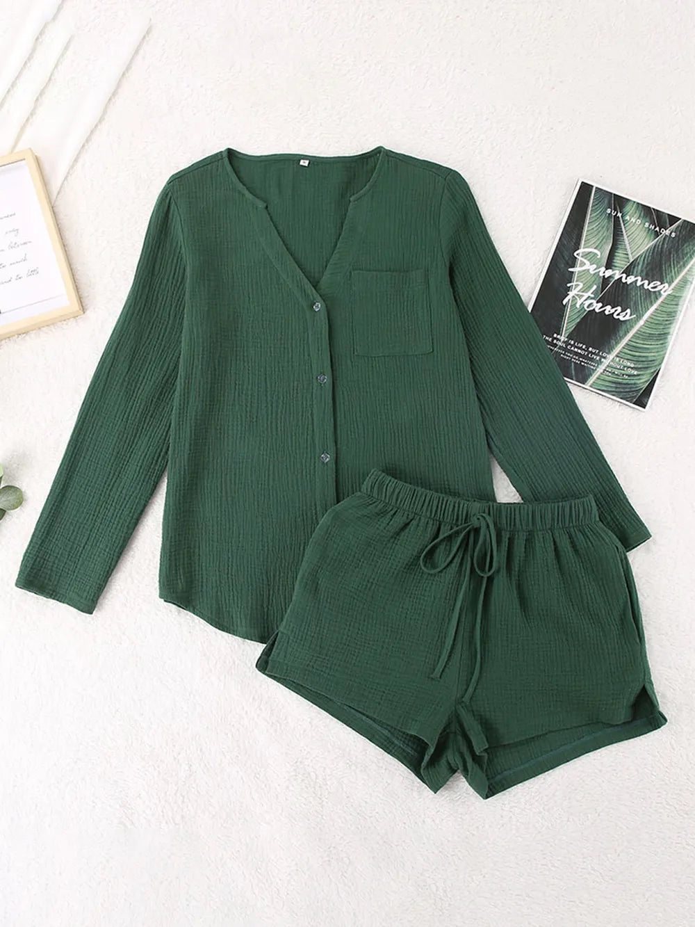 Pure Cotton Gauze Summer Pyjama Set | Button-Down Top & Shorts