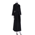 Spring SummerKnitted Feather Robe Long Length Velvet Warm Sleepwear Women's Home Black Long Sleeve Bathrobe Open Front
