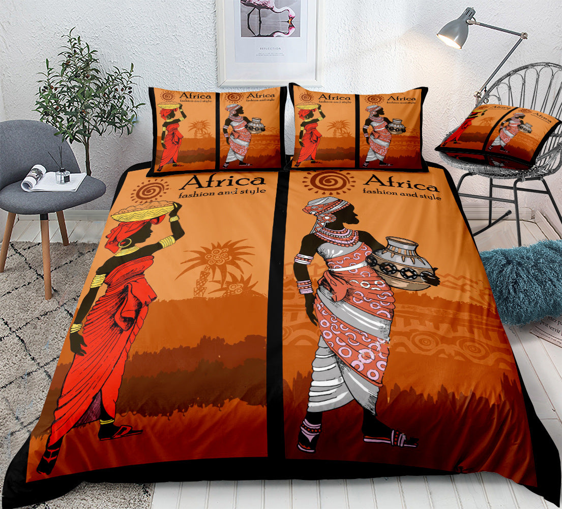 African home textile ethnic style bed sheet quilt cover pillowcase three or four piece set