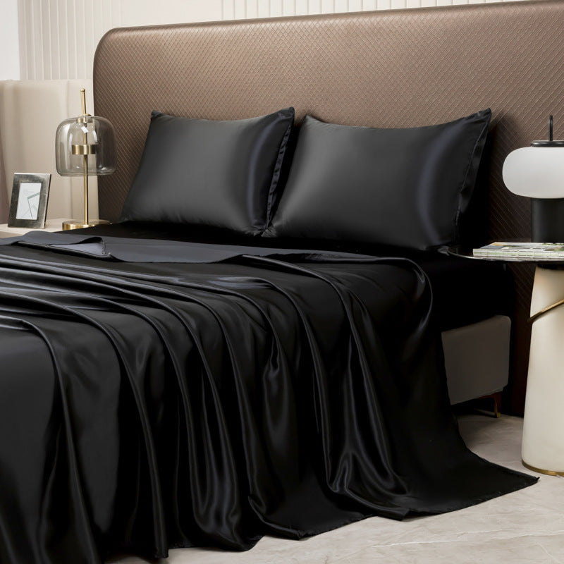 American Style Silk-Like Bedding Set with Fitted Sheet, Duvet Cover, Pillowcases, Extra Large Mattress Protector for Export