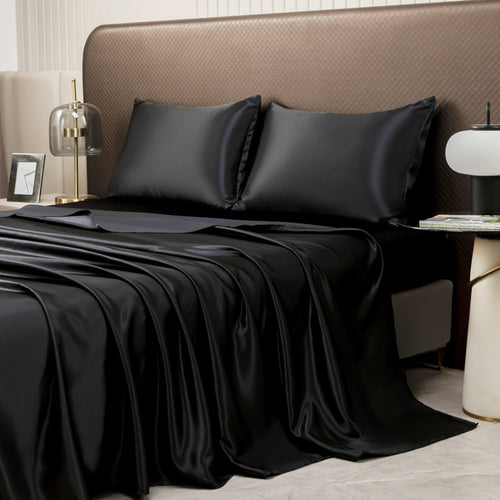 American Style Silk-Like Bedding Set with Fitted Sheet, Duvet Cover, Pillowcases, Extra Large Mattress Protector for Export